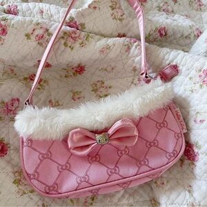 Hello Kitty Pink and White Fur-Trimmed Handbag